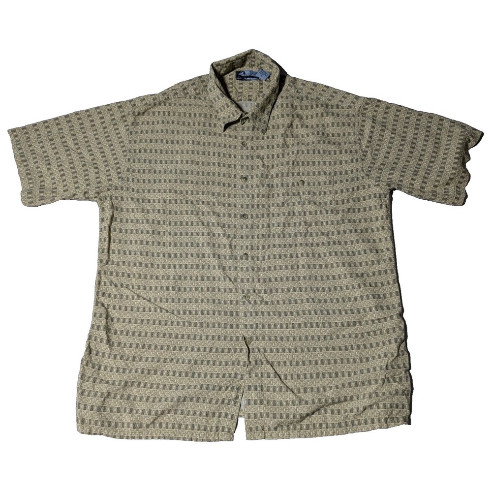 VTG CORSINI Men Size XL Beige Geo Rayon Button-Up Shirt